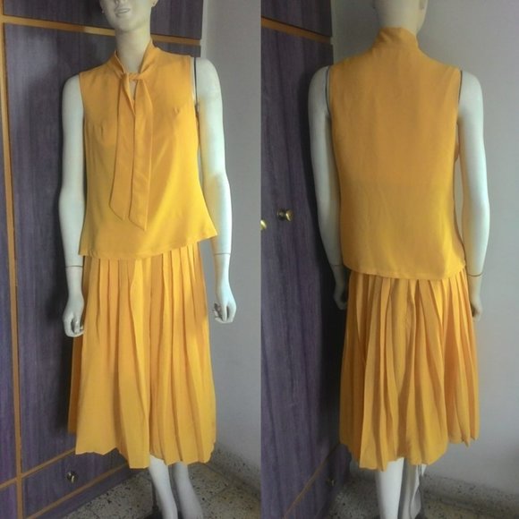 Dresses & Skirts - AVBL Retro Yellow Top + Pleated Midi Skirt Coord Set - XS/S